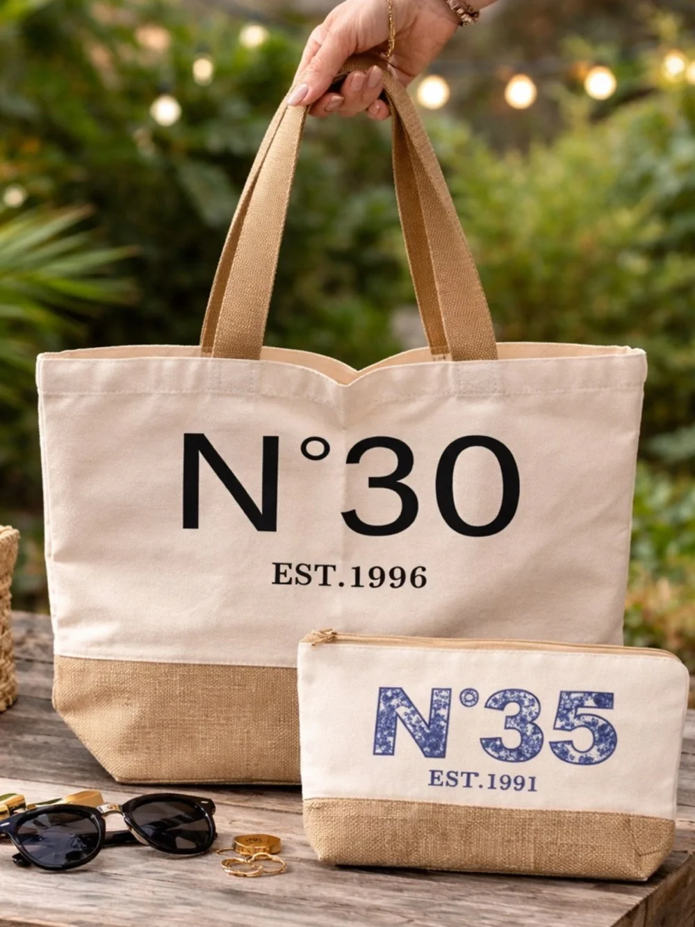 N°30 2pc Canvas Tote 17x14in & Matching Pouch 9x7in new in package